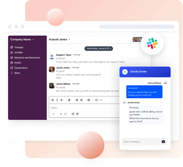 Talk To Customers On Slack Live Chat - Desku Developers Store A screenshot of the slack chat app on a computer screen.