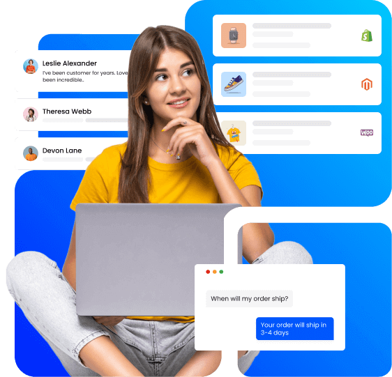 Customer Support Solutions Products - Desku A woman sitting on the floor with an important laptop in front of her, finding solutions using seo keywords.