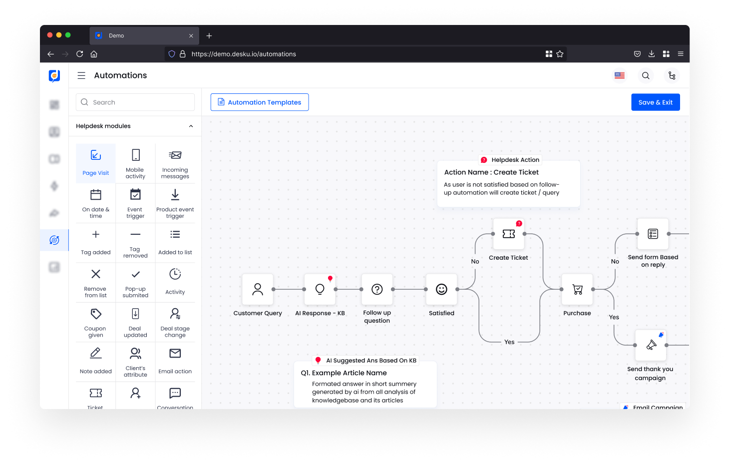 Ai Automation Solutions For Customer Engagement - Desku A screen shot of an ai flow diagram on a computer screen, showcasing automation.