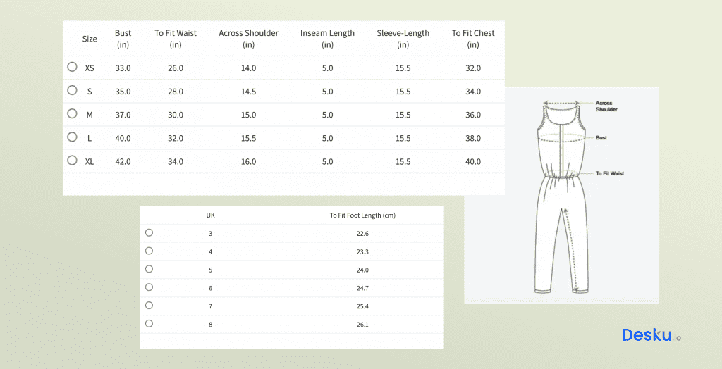 Top 10 Tips For Reducing E-Commerce Returns - Desku Size and fit chart