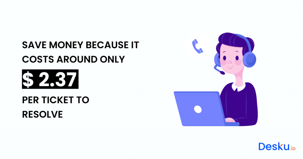 A man on a laptop with the words save money because it costs around only, seeking help desk assistance to analyze statistics.