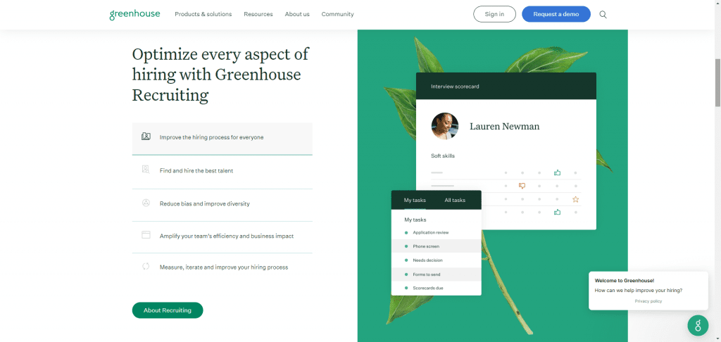 A screen shot of a website with a green background showcasing the best applicant tracking systems (ats).