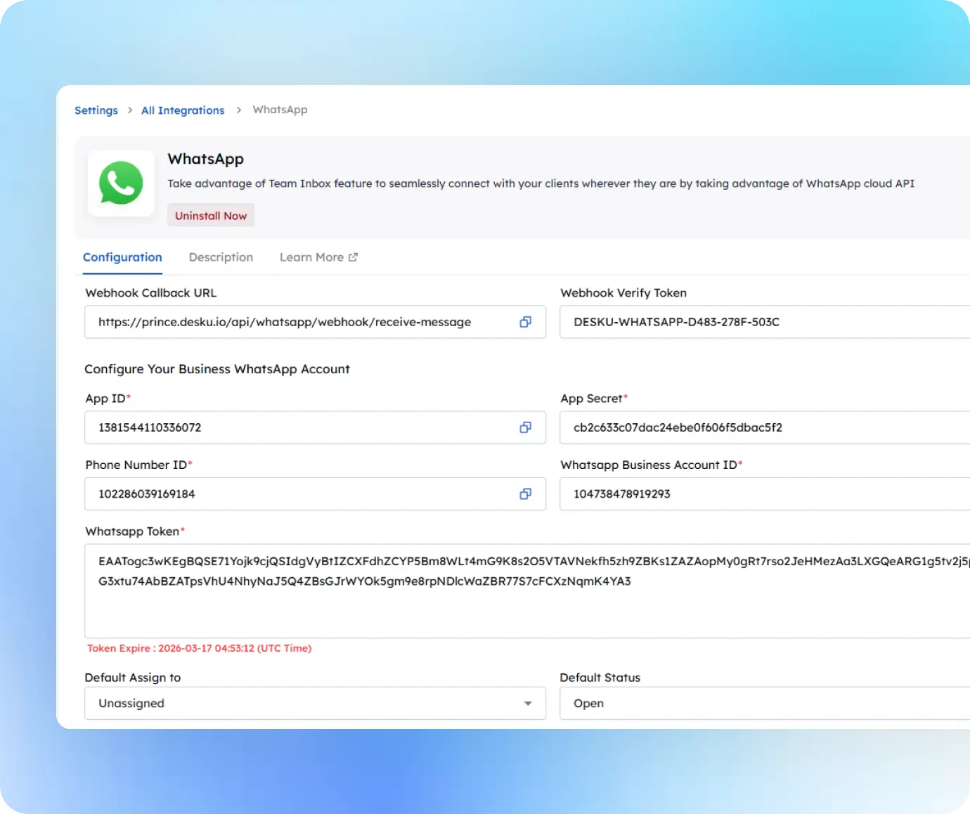 Integration whatsapp official api