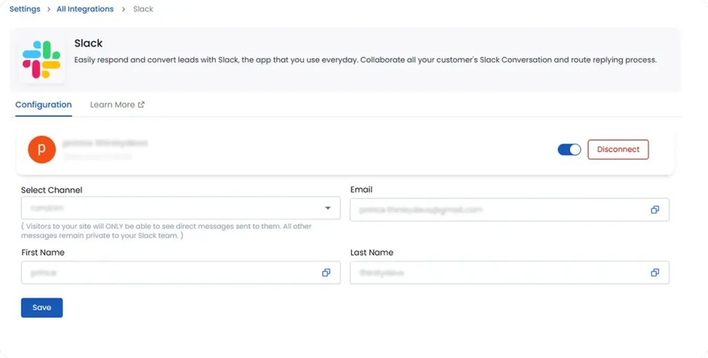 Real time slack alerts